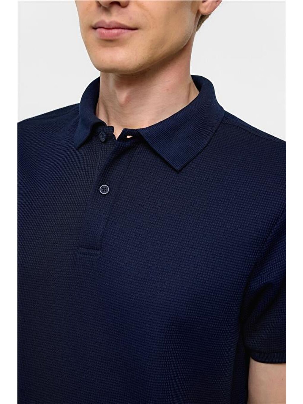 Lacivert Regular Armürlü Polo Yaka Tişört-3