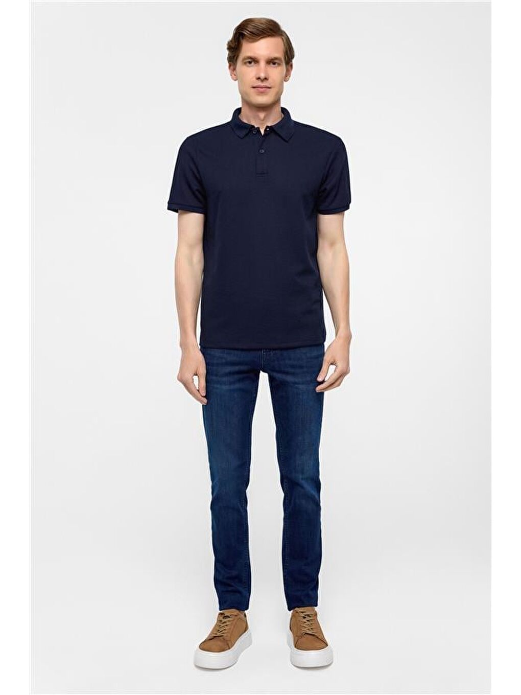 Lacivert Regular Armürlü Polo Yaka Tişört-6