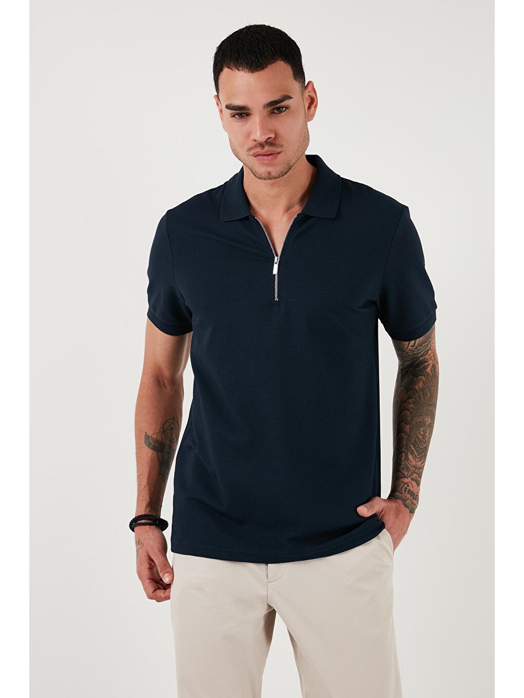 Buratti İndigo Pamuklu Regular Fit Fermuarlı Polo Yaka Erkek T Shirt 5902915 - 1