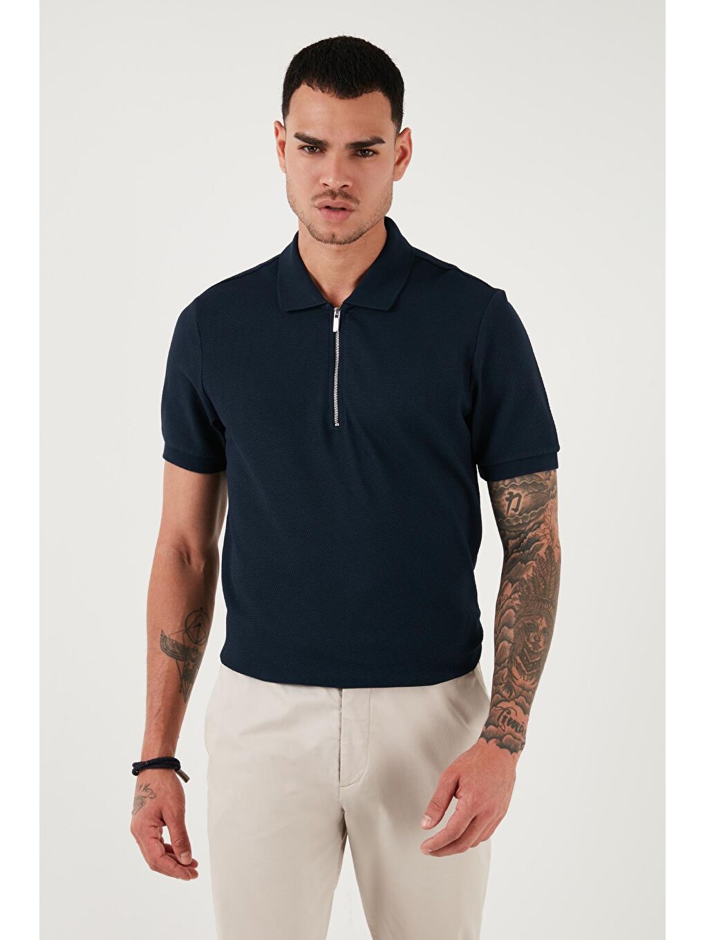 Buratti İndigo Pamuklu Regular Fit Fermuarlı Polo Yaka Erkek T Shirt 5902915 - 2