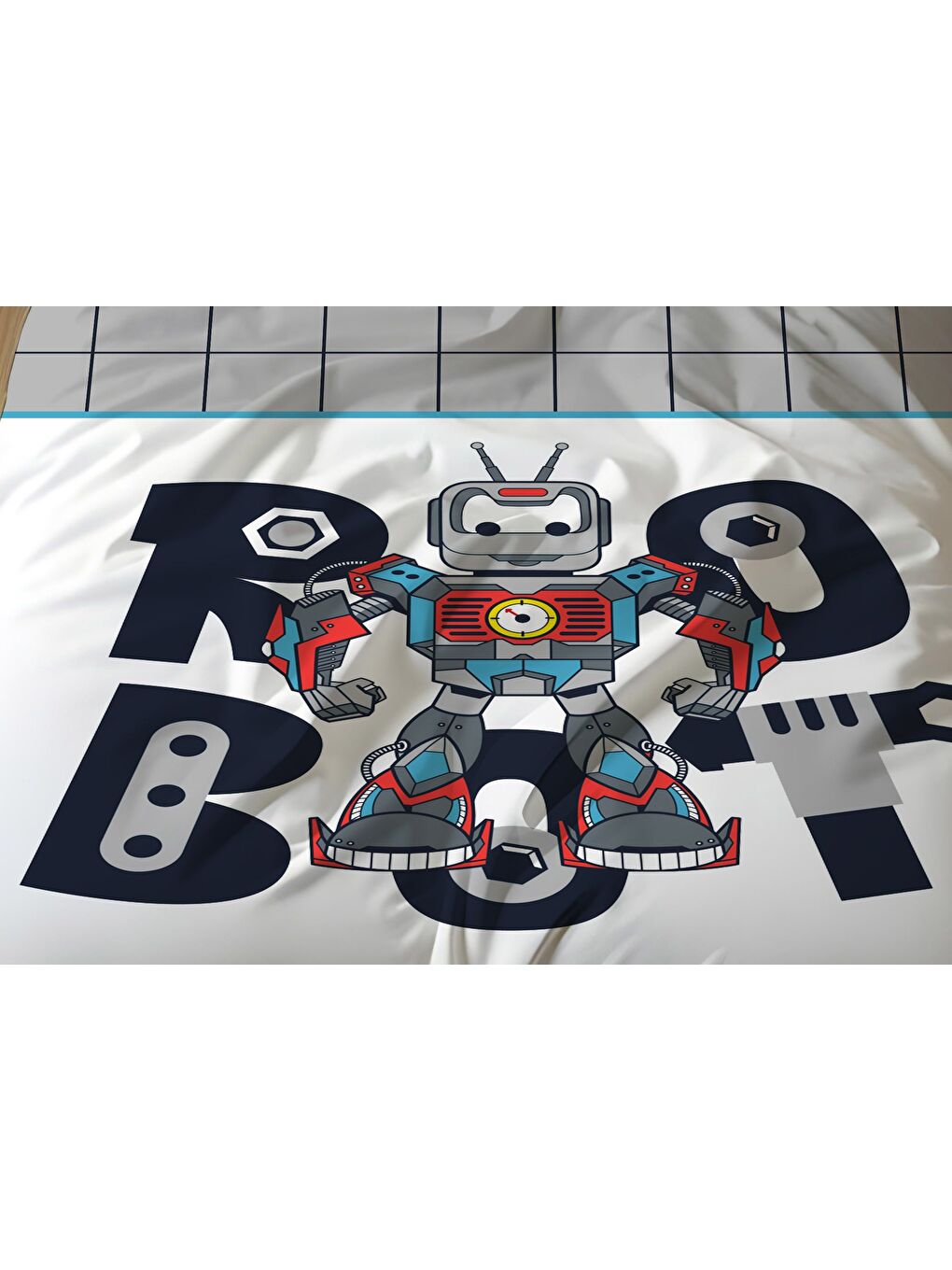 Karışık Çift Taraflı Robot Desenli - Baskılı Tek Kişilik Nevresim Takımı-2