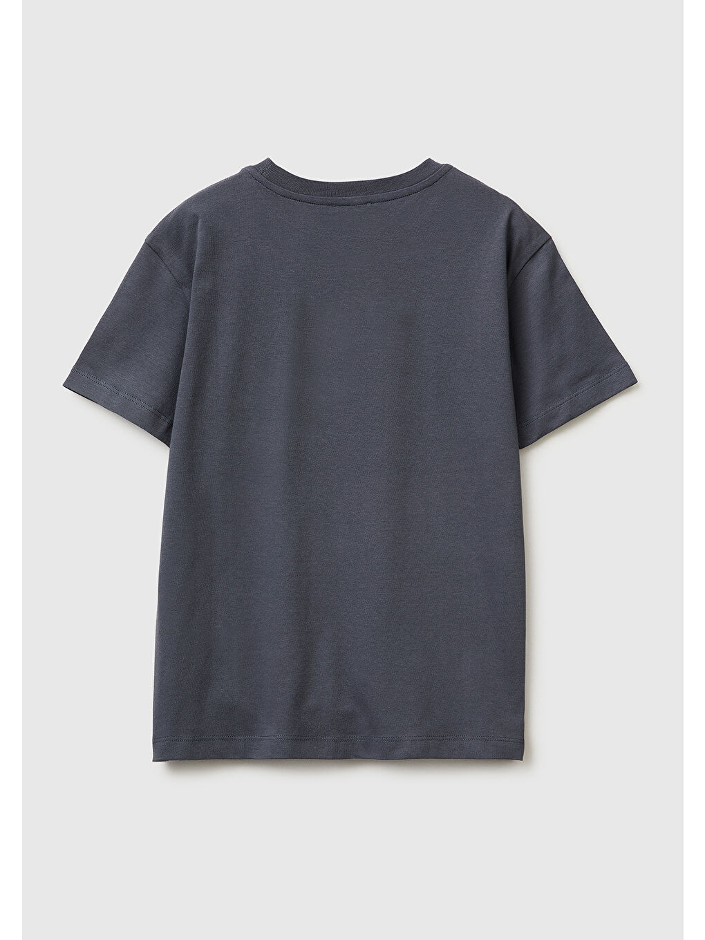 Erkek Çocuk Antrasit Önü Logo Baskılı Bisiklet Yaka T-Shirt-1