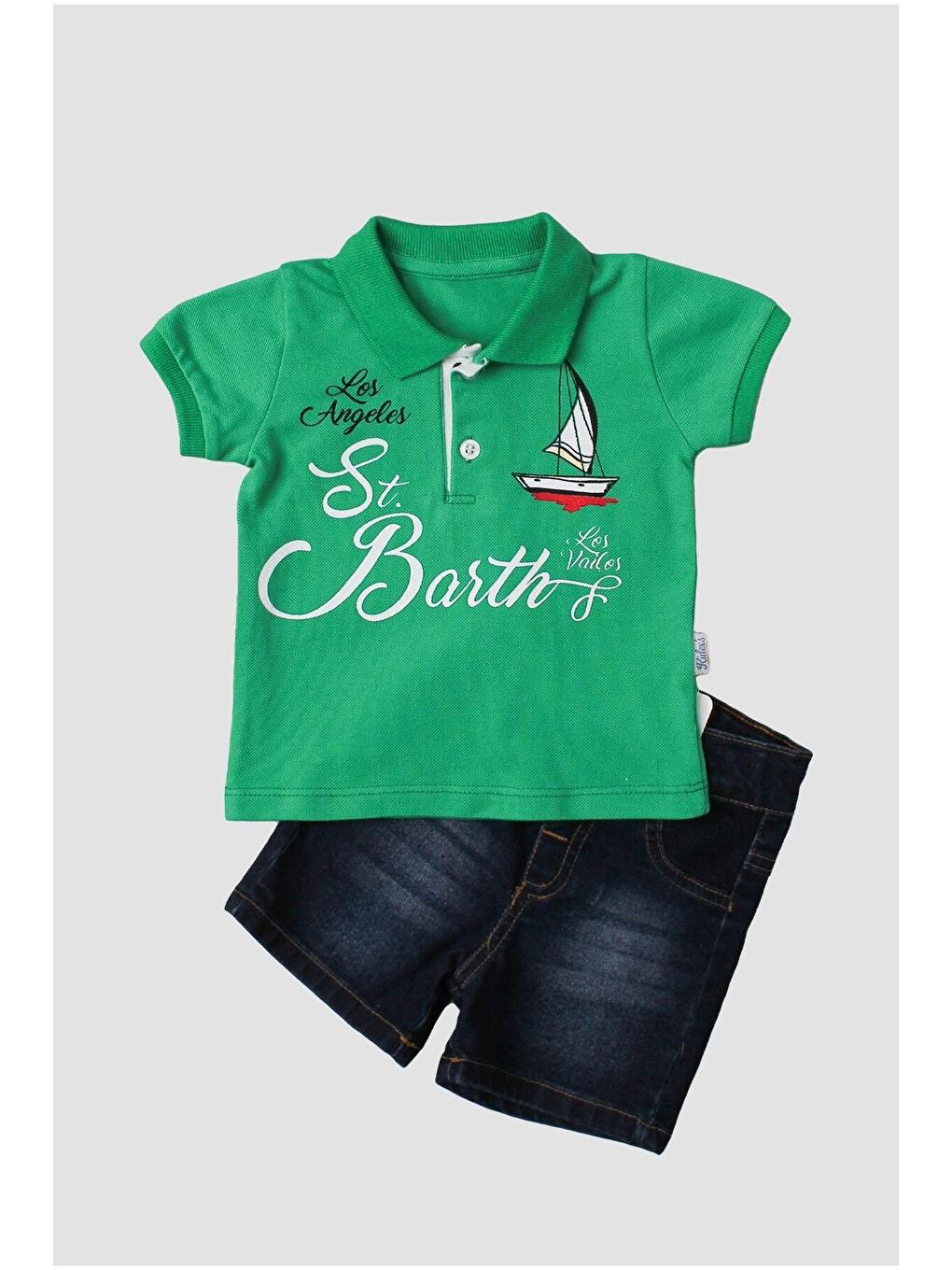 Yeşil Erkek bebek pamuklu polo takım pantolon üst ikili takım