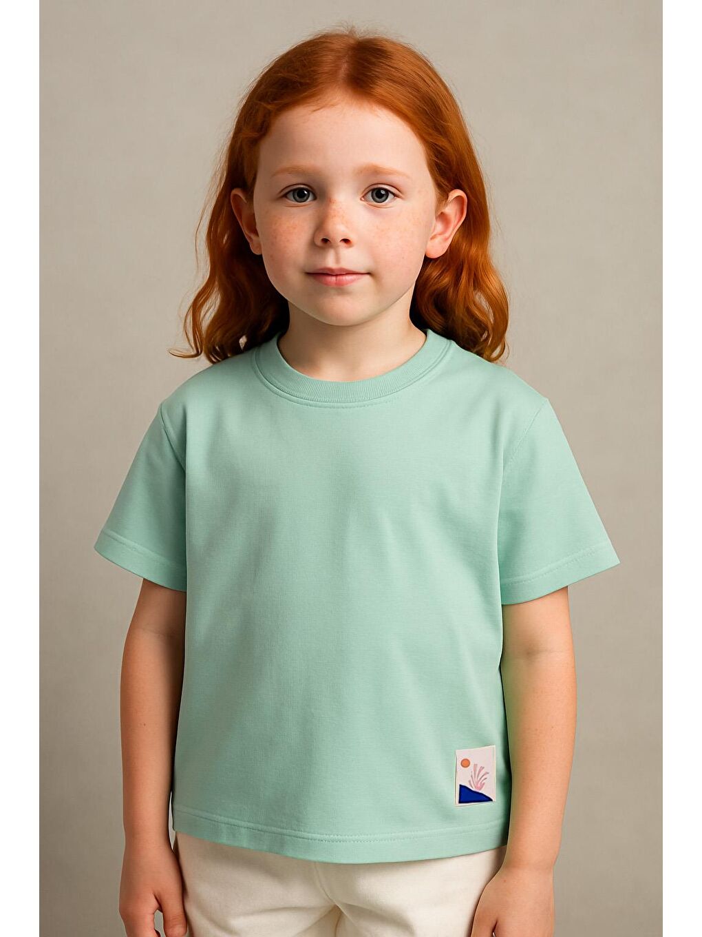 Unisex Çocuk %100 Pamuklu Basic Tişört - Açık Yeşil  (3-4 Yaş 8-9 Yaş)