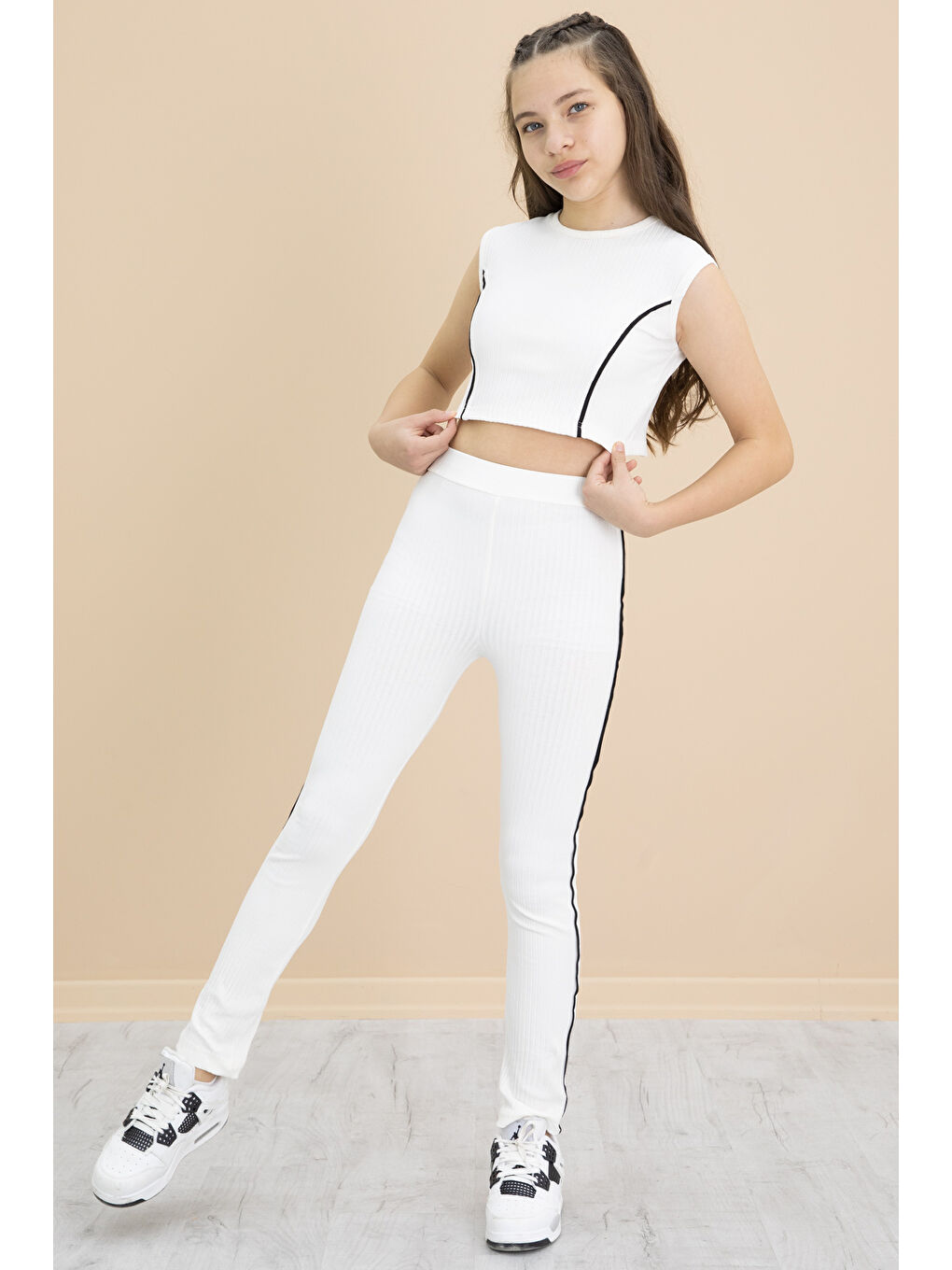 Ekru Kız Çocuk Tatylı Croplu 2'li Takım 20247