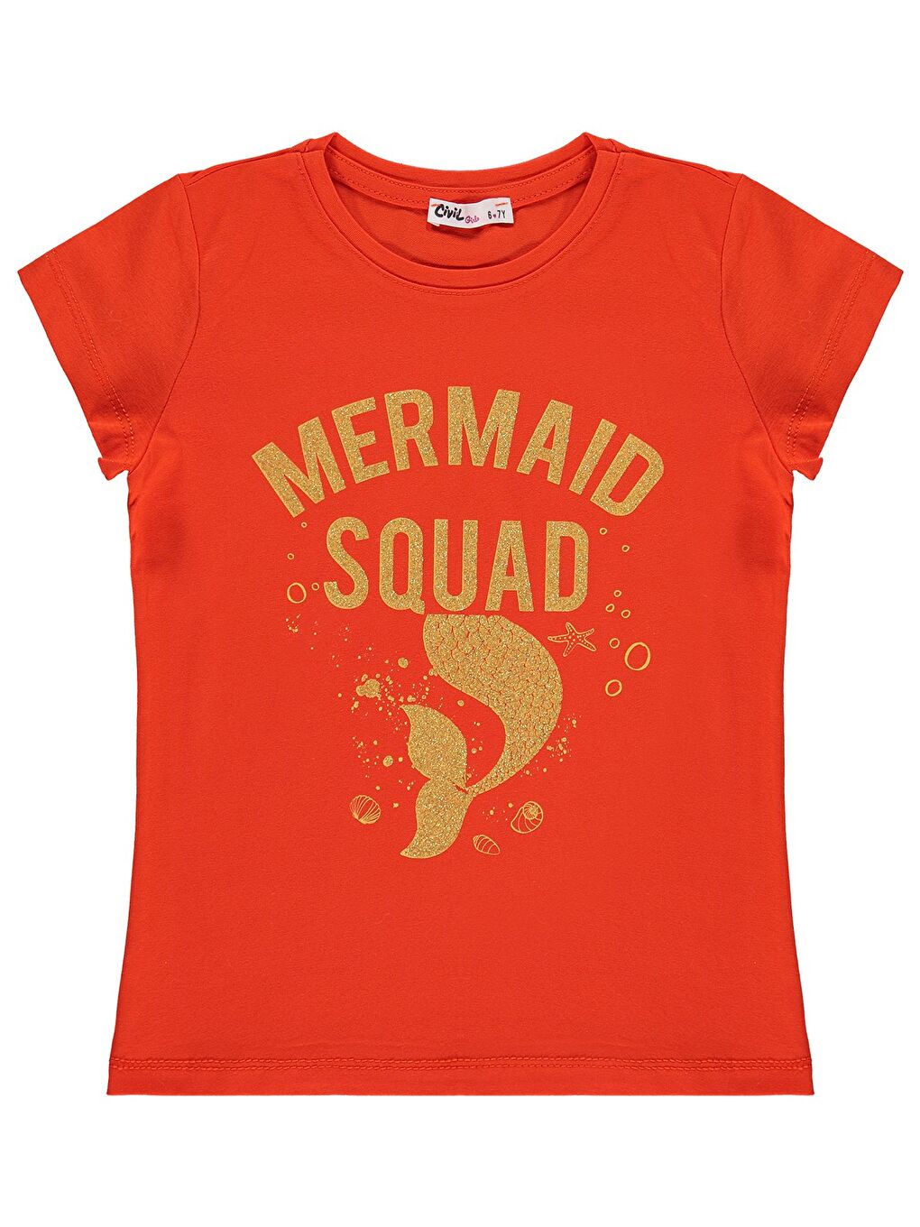 Girls Mermaid Baskılı 6-9 Yaş Tişört - Turuncu