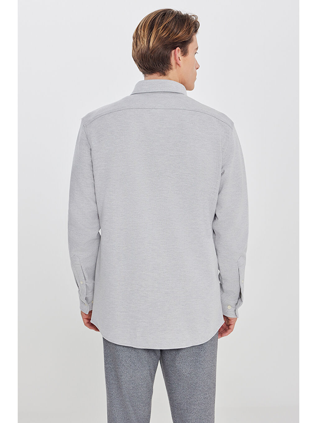 Erkek Gri Pamuklu Comfort Fit Rahat Kesim Klasik Yaka Örme Gömlek-4