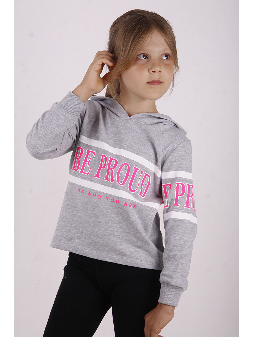 Gri Kız Çocuk Be Proud Baskılı Sweatshirt