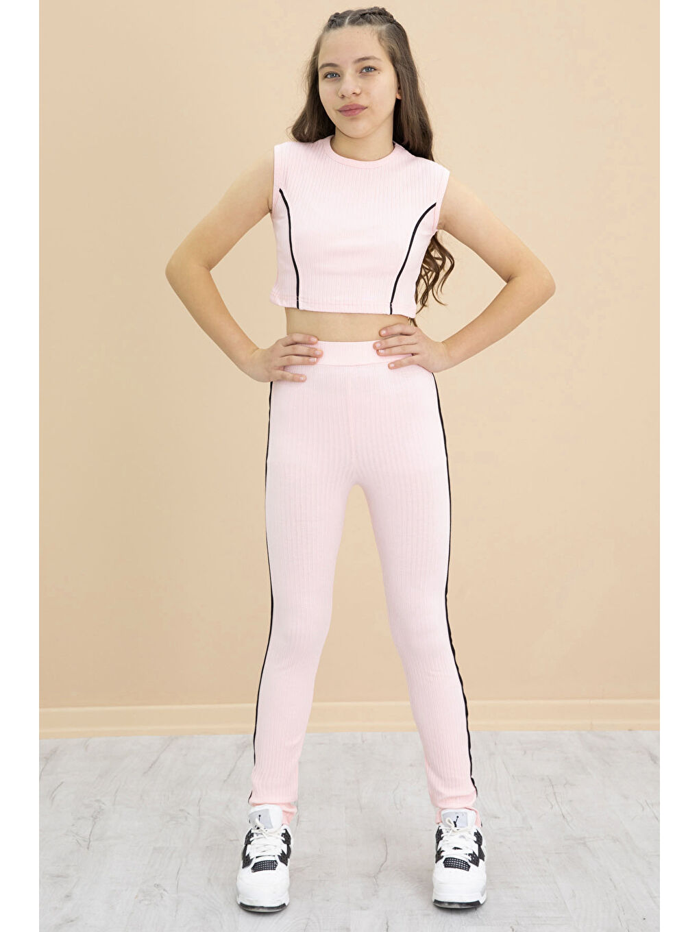 Pembe Kız Çocuk Tatylı Croplu 2'li Takım 20245