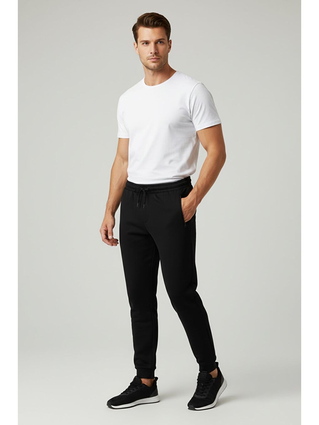 Siyah Beli Bağcıklı Duble Paça Pantolon