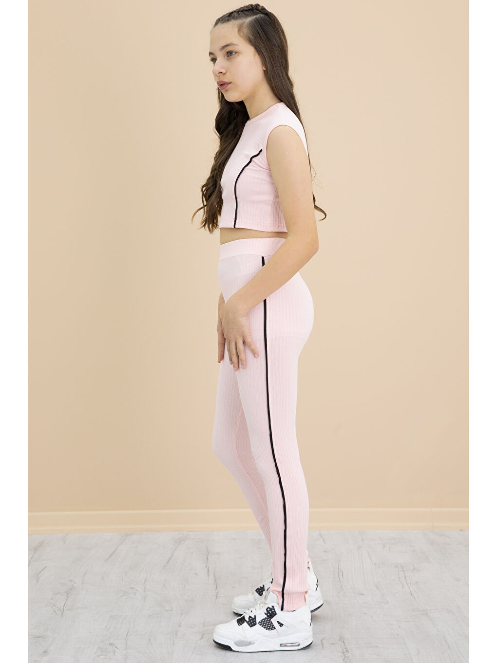 Pembe Kız Çocuk Tatylı Croplu 2'li Takım 20245-2