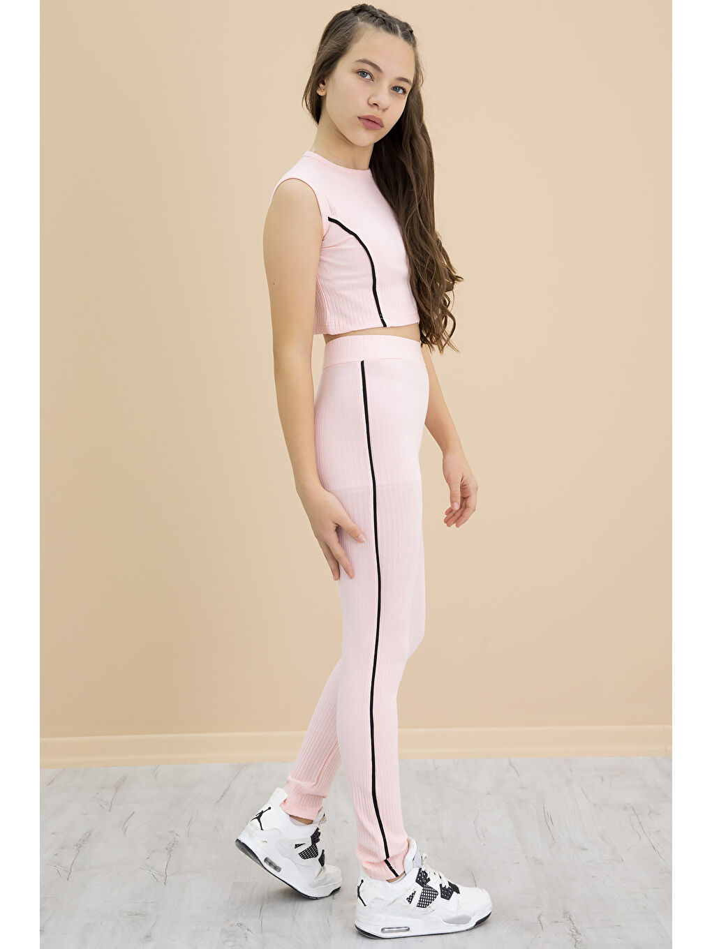 Pembe Kız Çocuk Tatylı Croplu 2'li Takım 20245-3