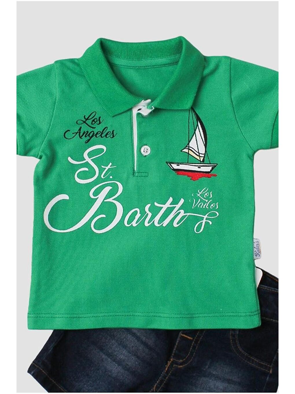 Yeşil Erkek bebek pamuklu polo takım pantolon üst ikili takım-1