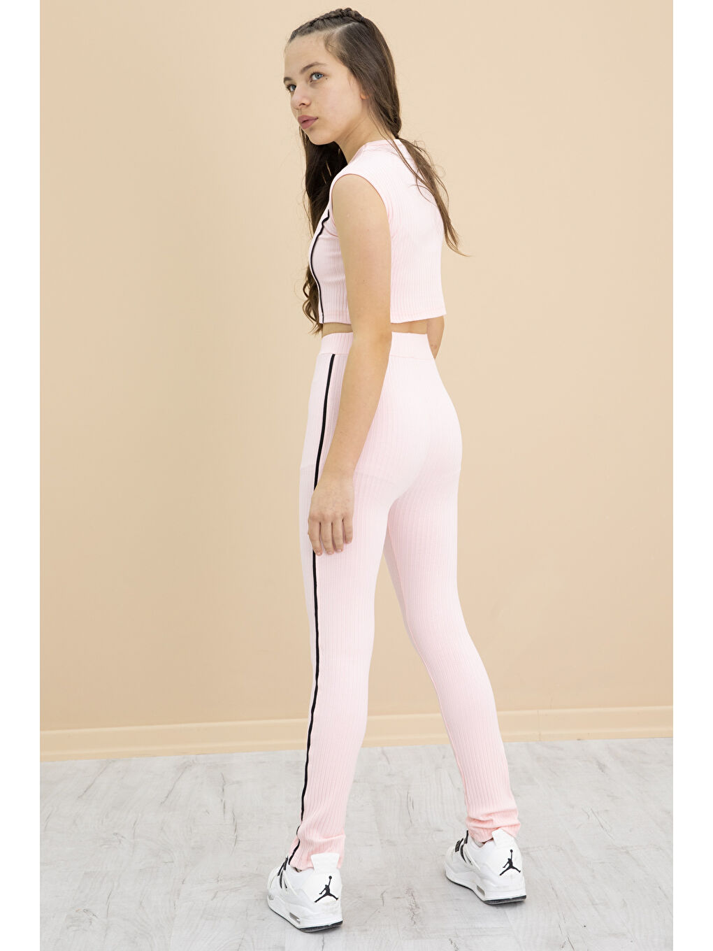 Pembe Kız Çocuk Tatylı Croplu 2'li Takım 20245-4