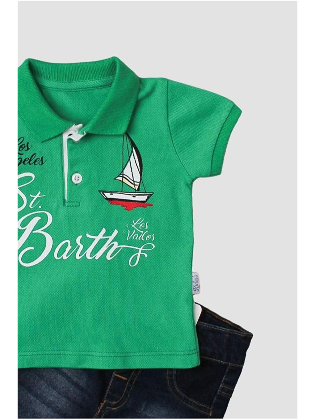 Yeşil Erkek bebek pamuklu polo takım pantolon üst ikili takım-2