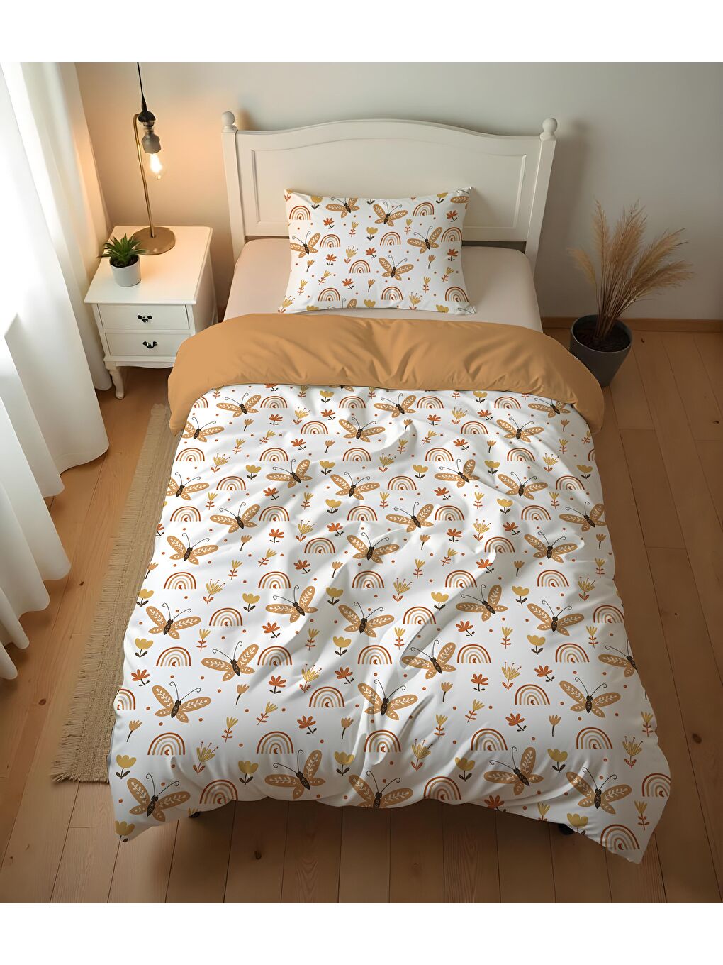 Karışık Çift Taraflı Yusufçuk Desenli - Baskılı Tek Kişilik Nevresim Takımı