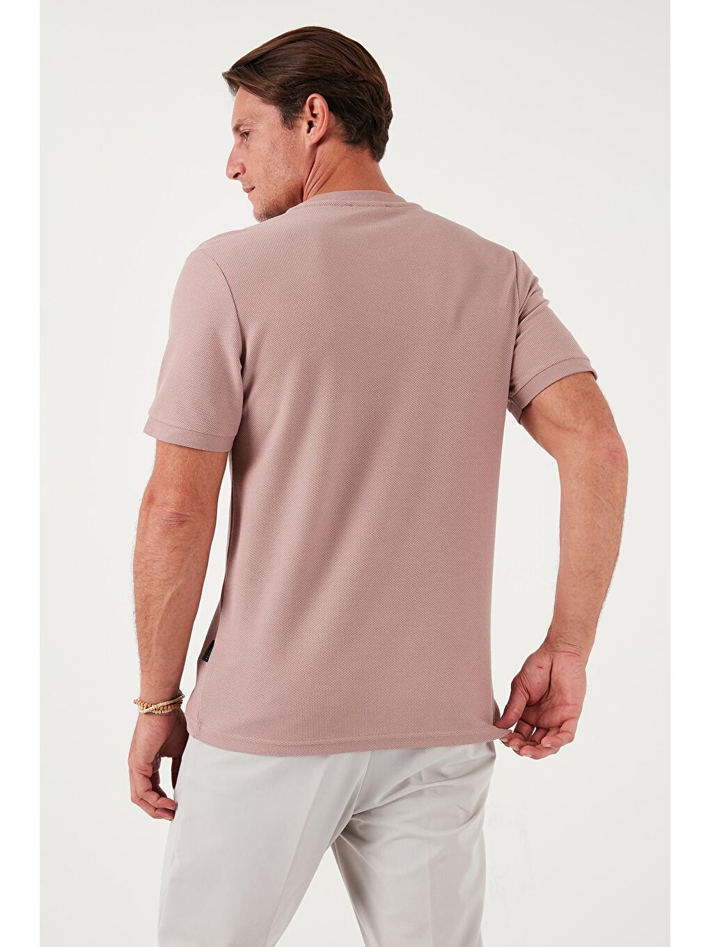 Buratti Pudra Pembe Pamuklu Regular Fit Yarım Fermuarlı Erkek T Shirt 5902653 - 4