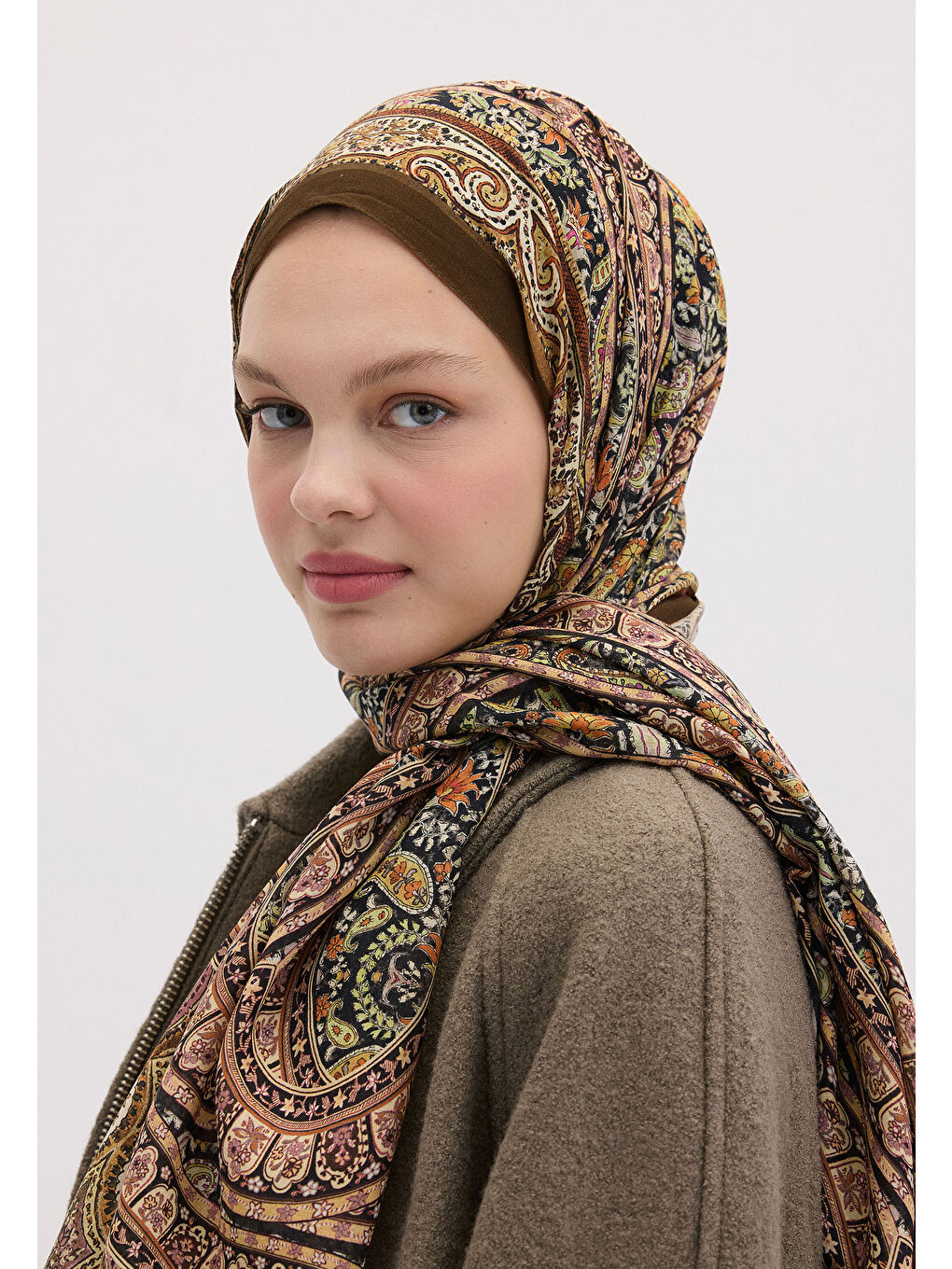 Kahverengi Nordıc Paısley Desen Şal Camel-2