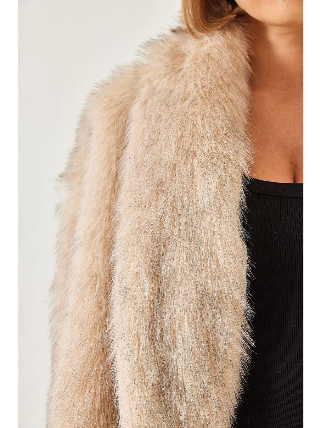 Bej Kadın Premium Suni Kürk Ceket-4