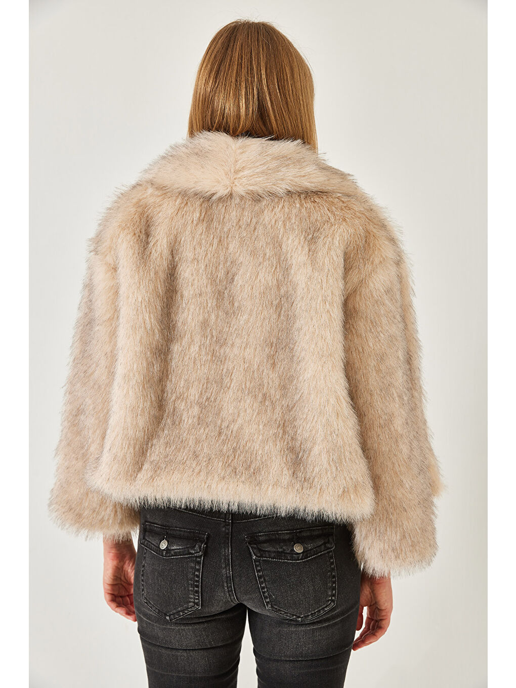 Bej Kadın Premium Suni Kürk Ceket-5