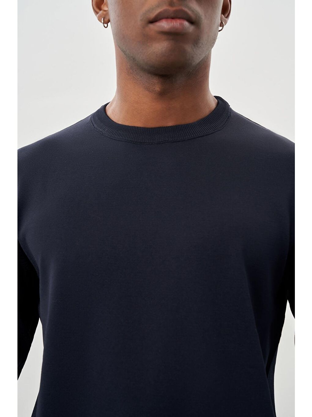 Lacivert Uzun Kollu Örme Bisiklet Yaka Pamuklu Slim Fit Dar Kesim Triko 1012245151-3