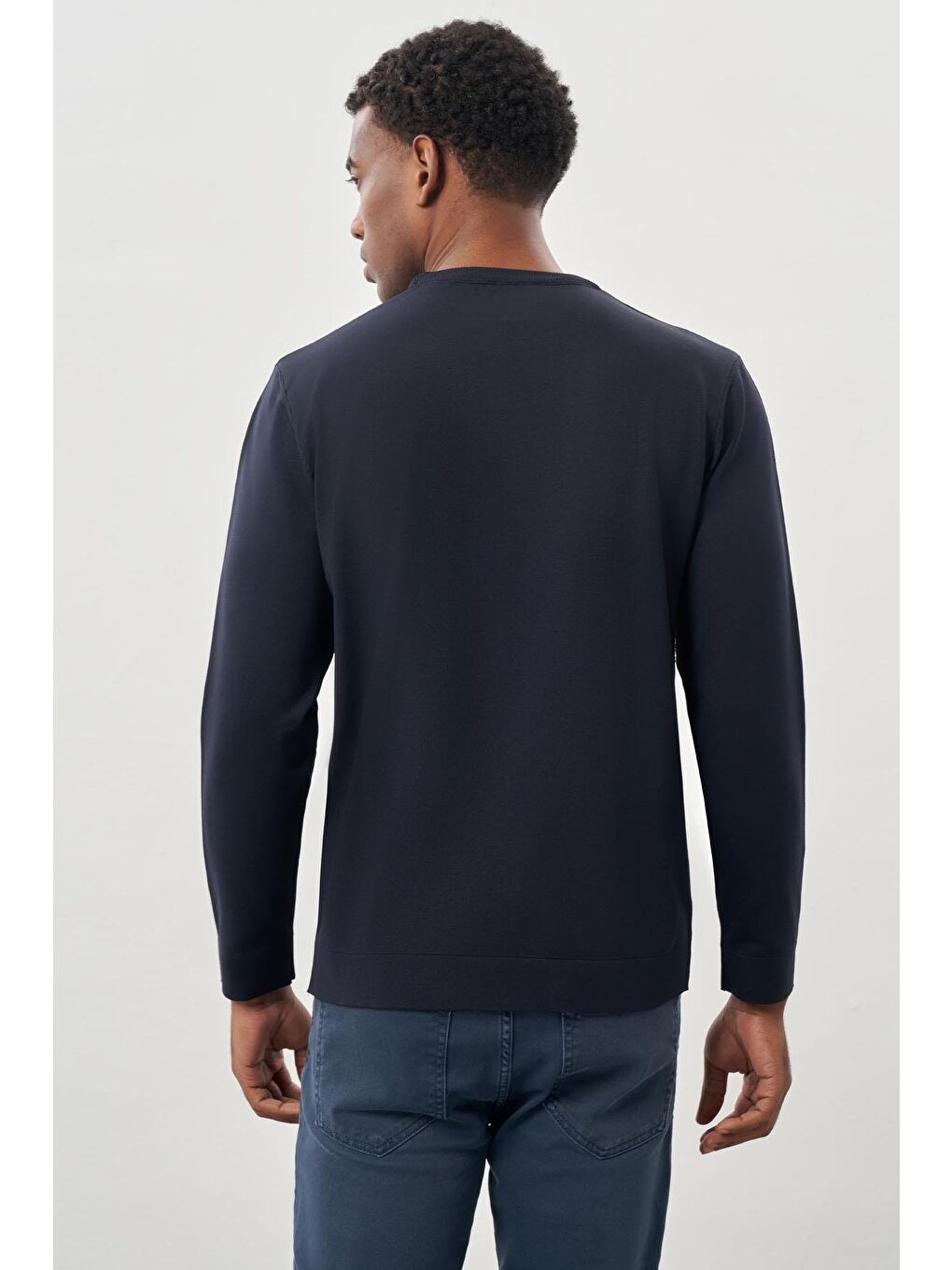 Lacivert Uzun Kollu Örme Bisiklet Yaka Pamuklu Slim Fit Dar Kesim Triko 1012245151-4