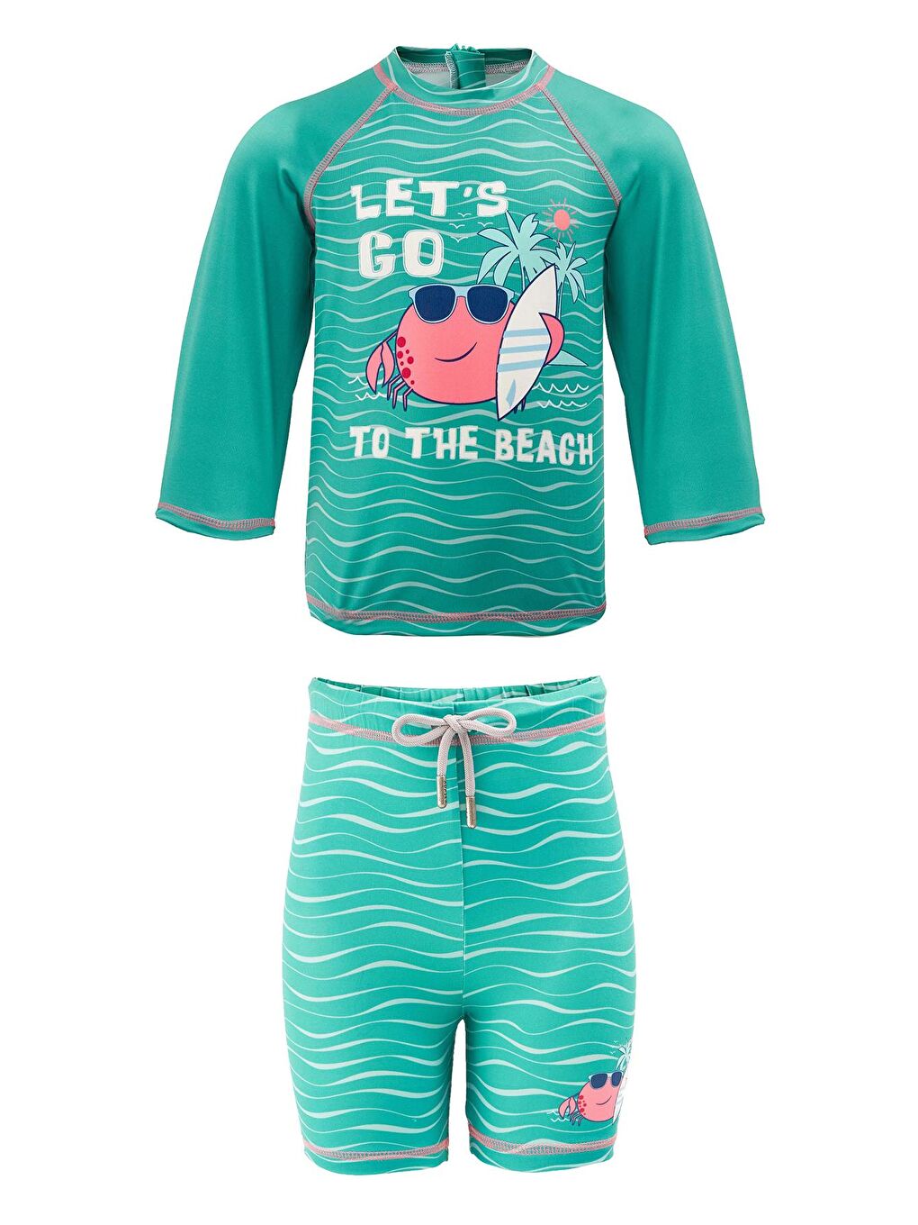 Yeşil Şort Tişört Takım Kısa Kollu Yengeç Çocuk Bebek Mayo 5387 Larry Mavi
