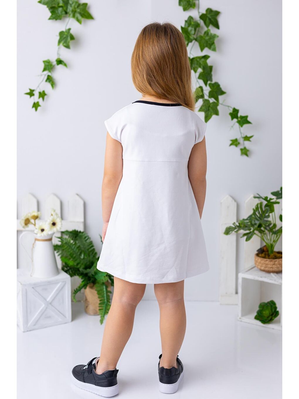Kız Çocuk Garnili Kolsuz Elbise - Beyaz-2