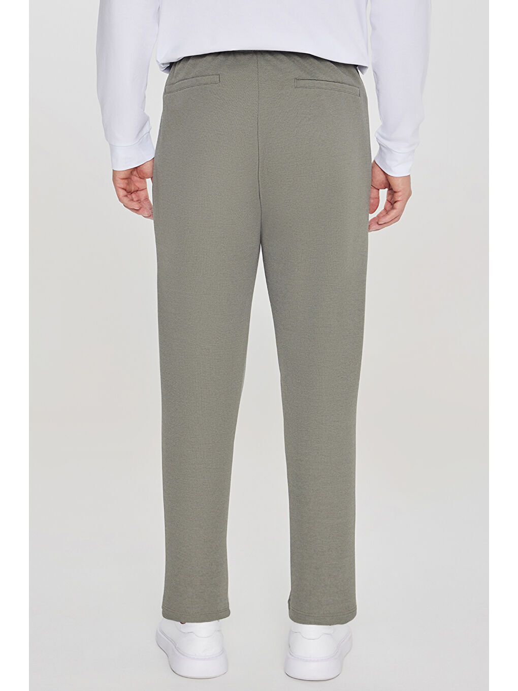 Erkek Haki Pamuklu Standart Fit Normal Kesim Beli Lastikli Diagonal Desenli Örme Pantolon-4