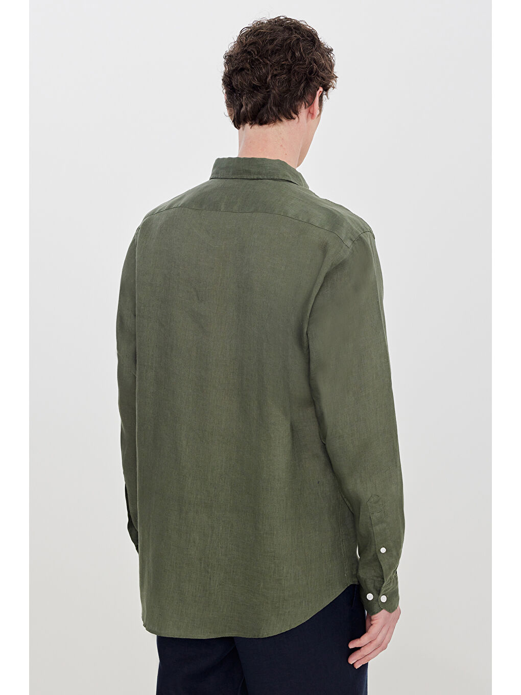 Erkek Haki Comfort Fit Rahat Kesim Düğmeli Yaka Gömlek-4