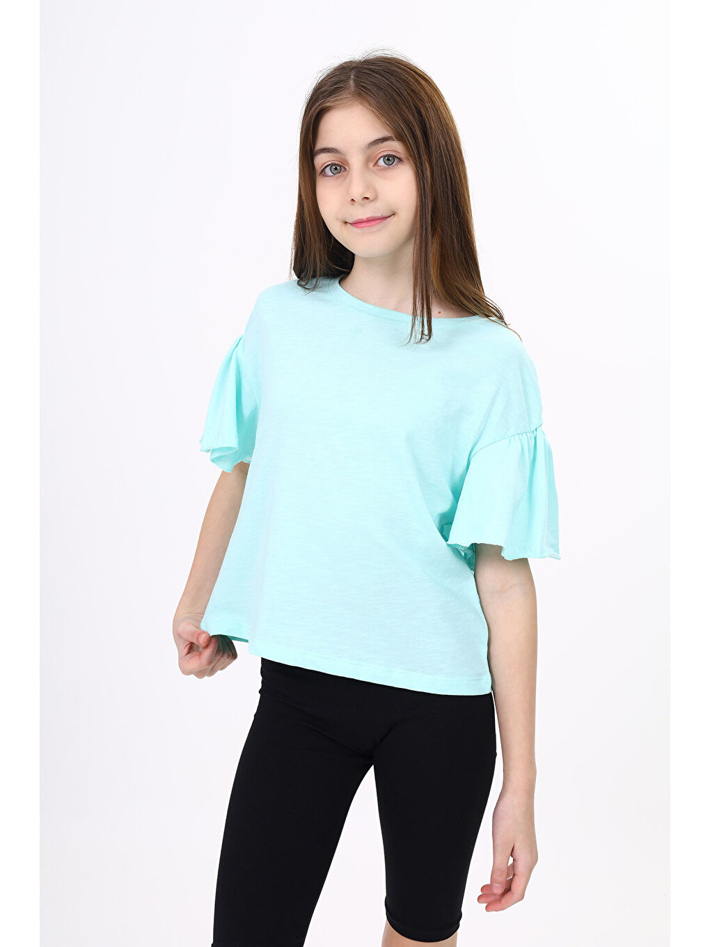 Turkuaz Kız Çocuk Tişört-1