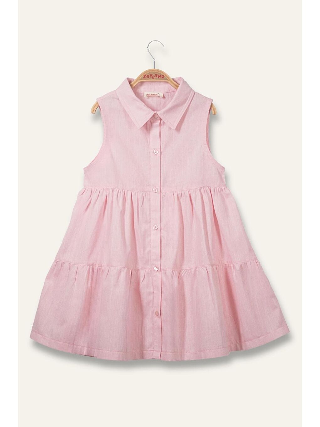 Kız Çocuk Fırfırlı Gömlek Yaka Elbise - Pembe