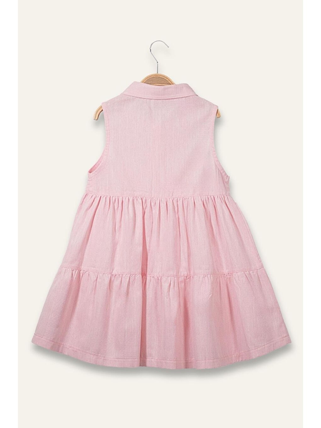 Kız Çocuk Fırfırlı Gömlek Yaka Elbise - Pembe-1
