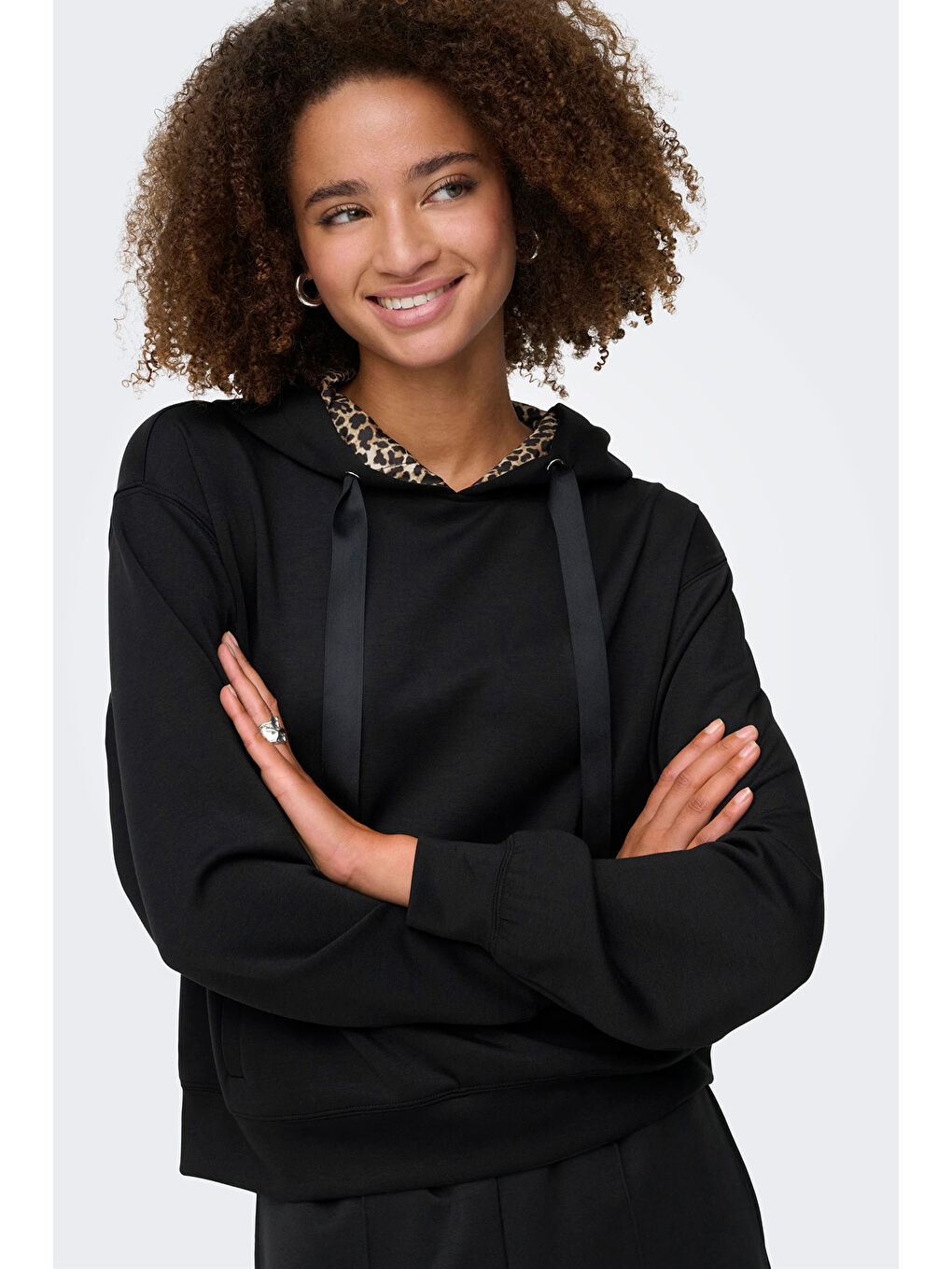 Siyah Onlalina Regular Fit Kapüşon Yaka Sweat 15364546-1