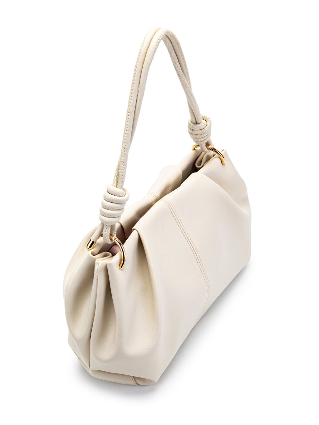 Ekru Büzgü Detaylı Mat Chen Kol Çanta Krem-2