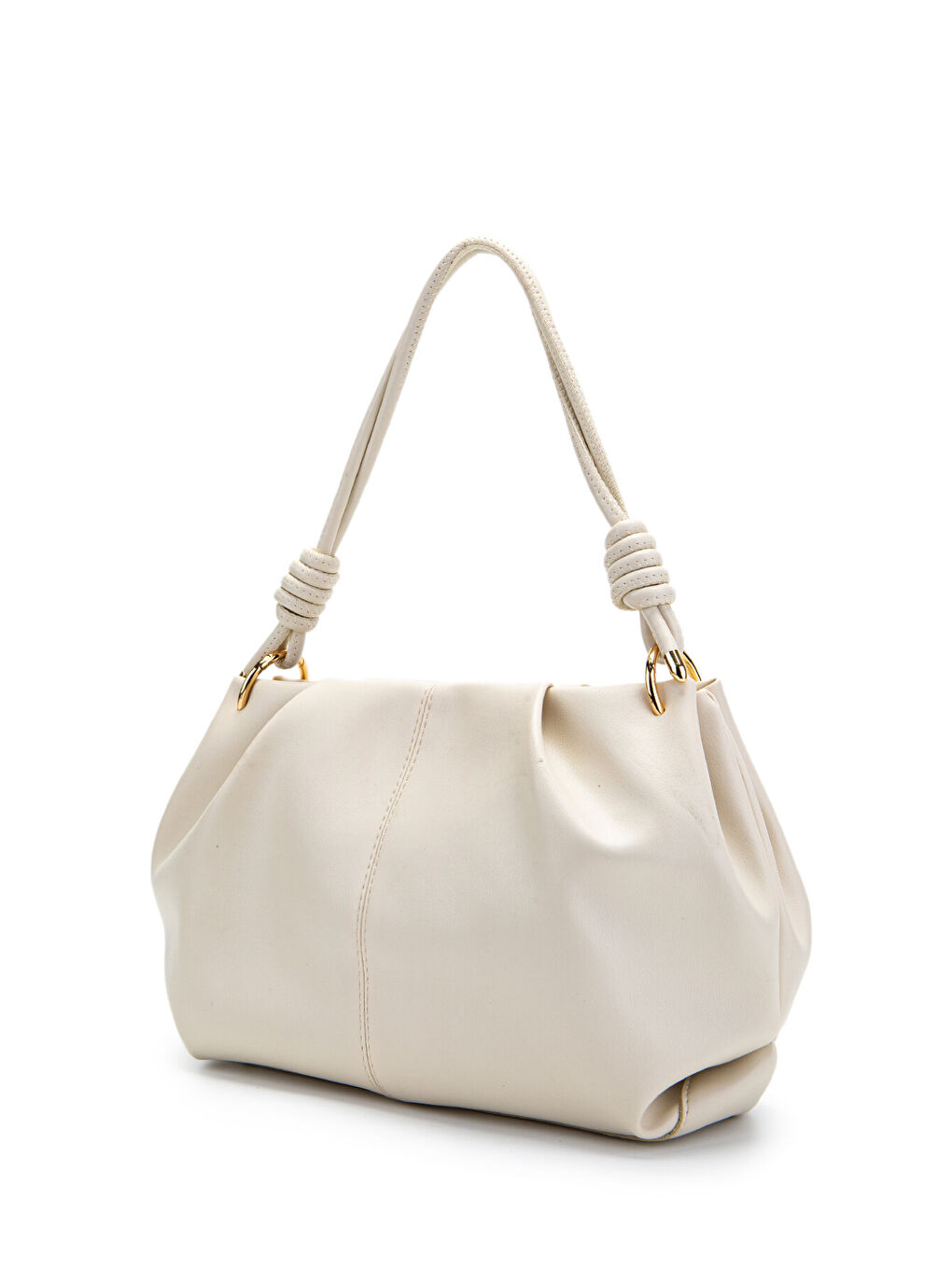 Ekru Büzgü Detaylı Mat Chen Kol Çanta Krem-3