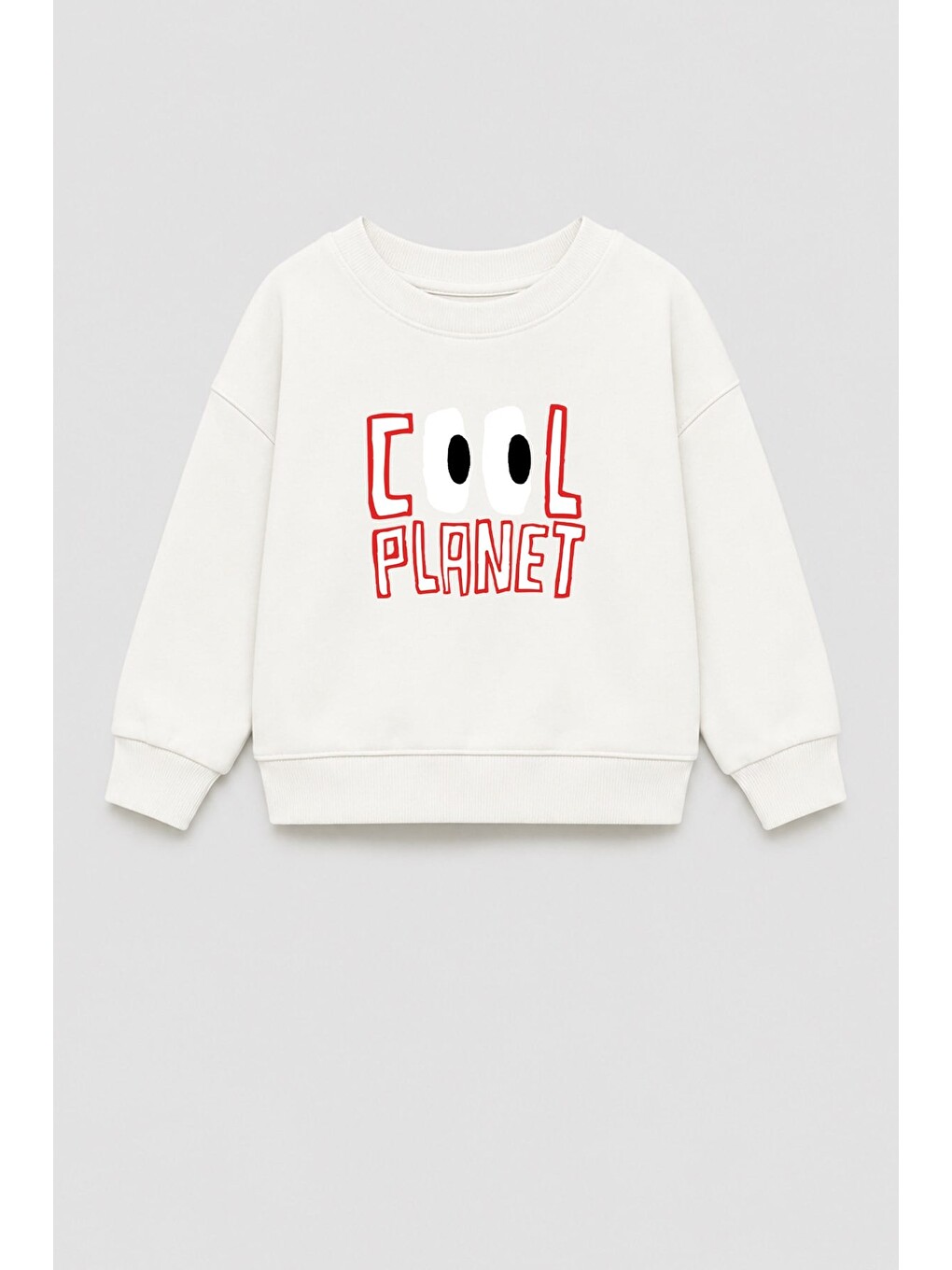 Ekru Unisex Çocuk 3 İplik Kumaş Slogan Baskılı Pamuklu Sweatshirt-1