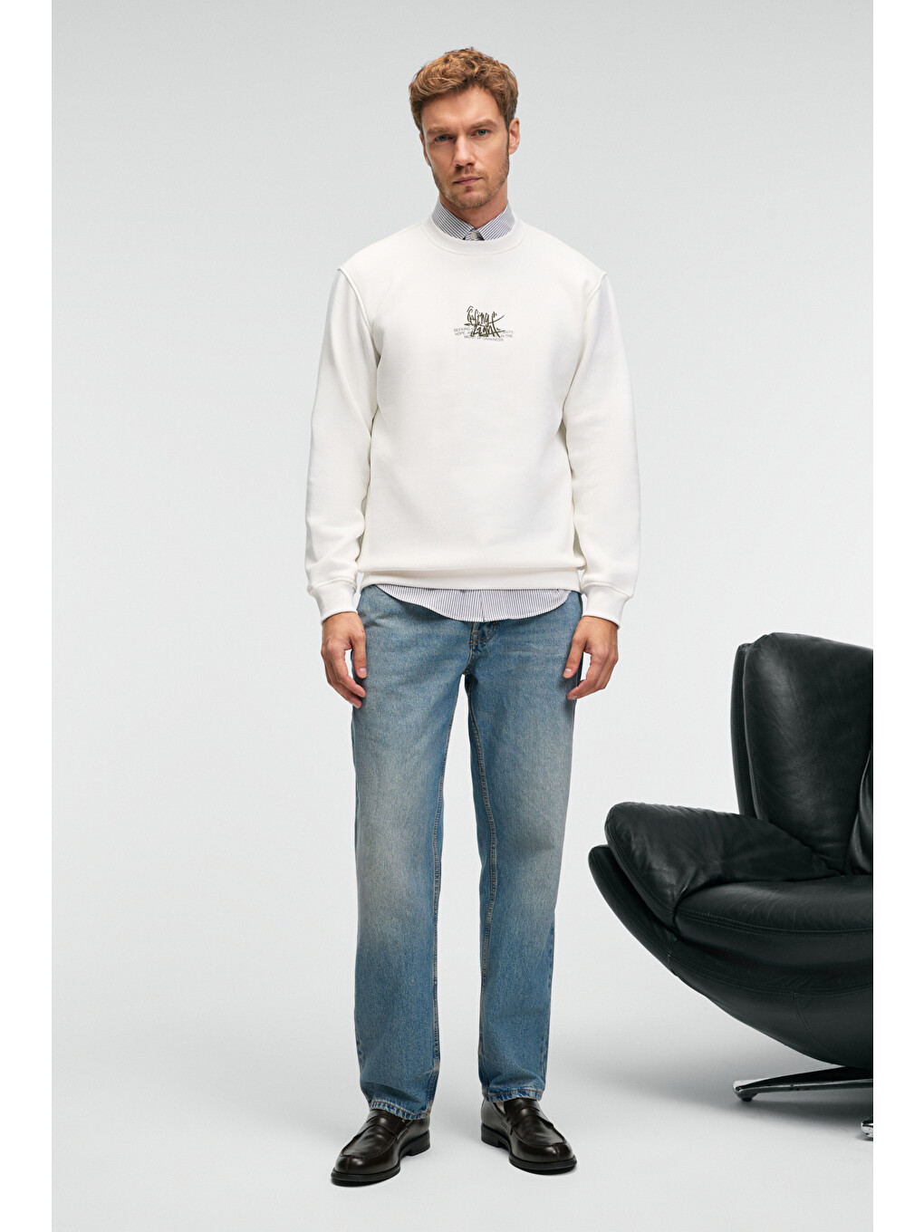 Irvıng Erkek Yuvarlak Yaka Göğsü Ve Önü Regular Fit Ekru Sweatshirt-2