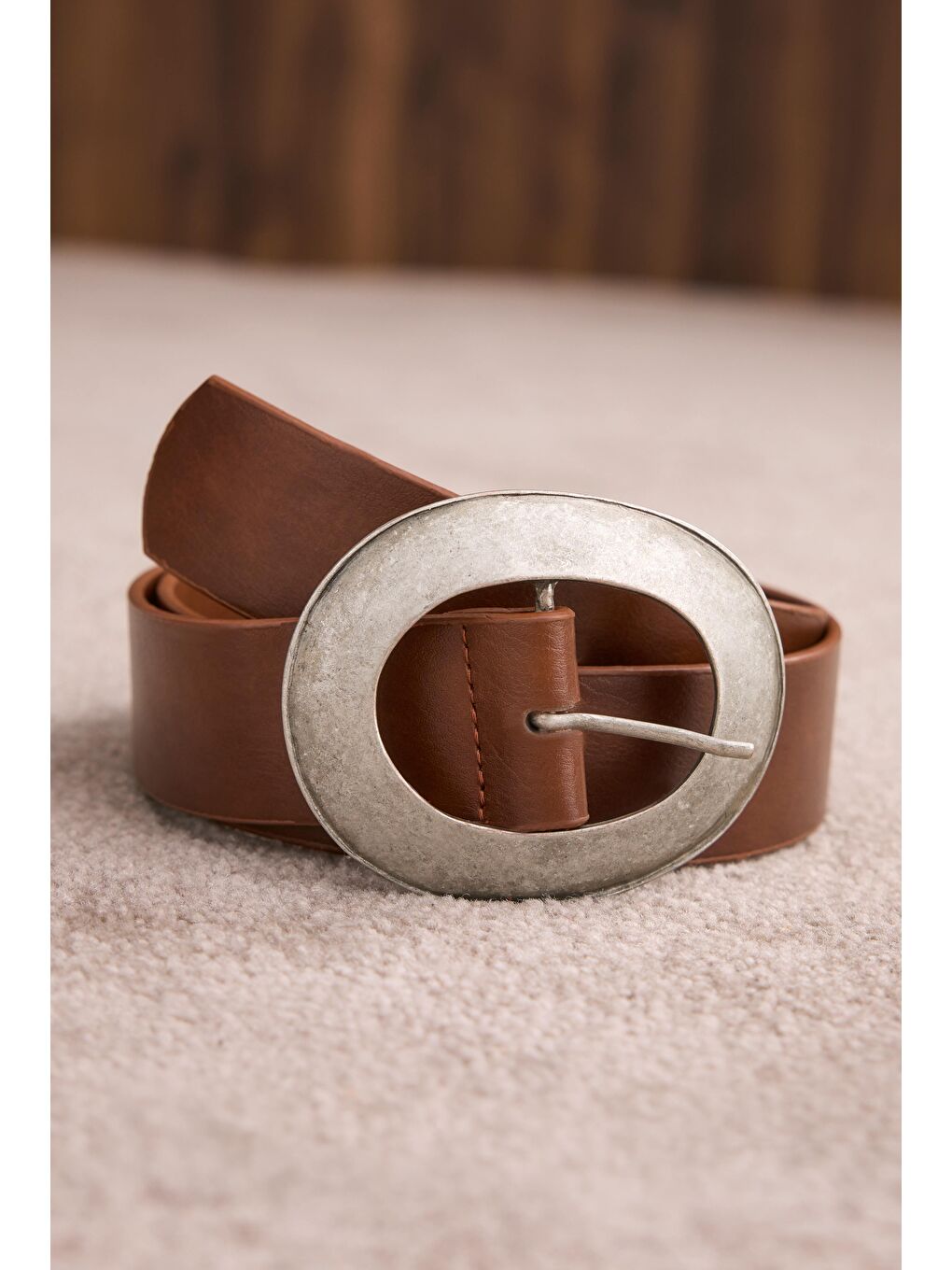 Kahverengi Metal Halka Tokalı Kemer Taba-1