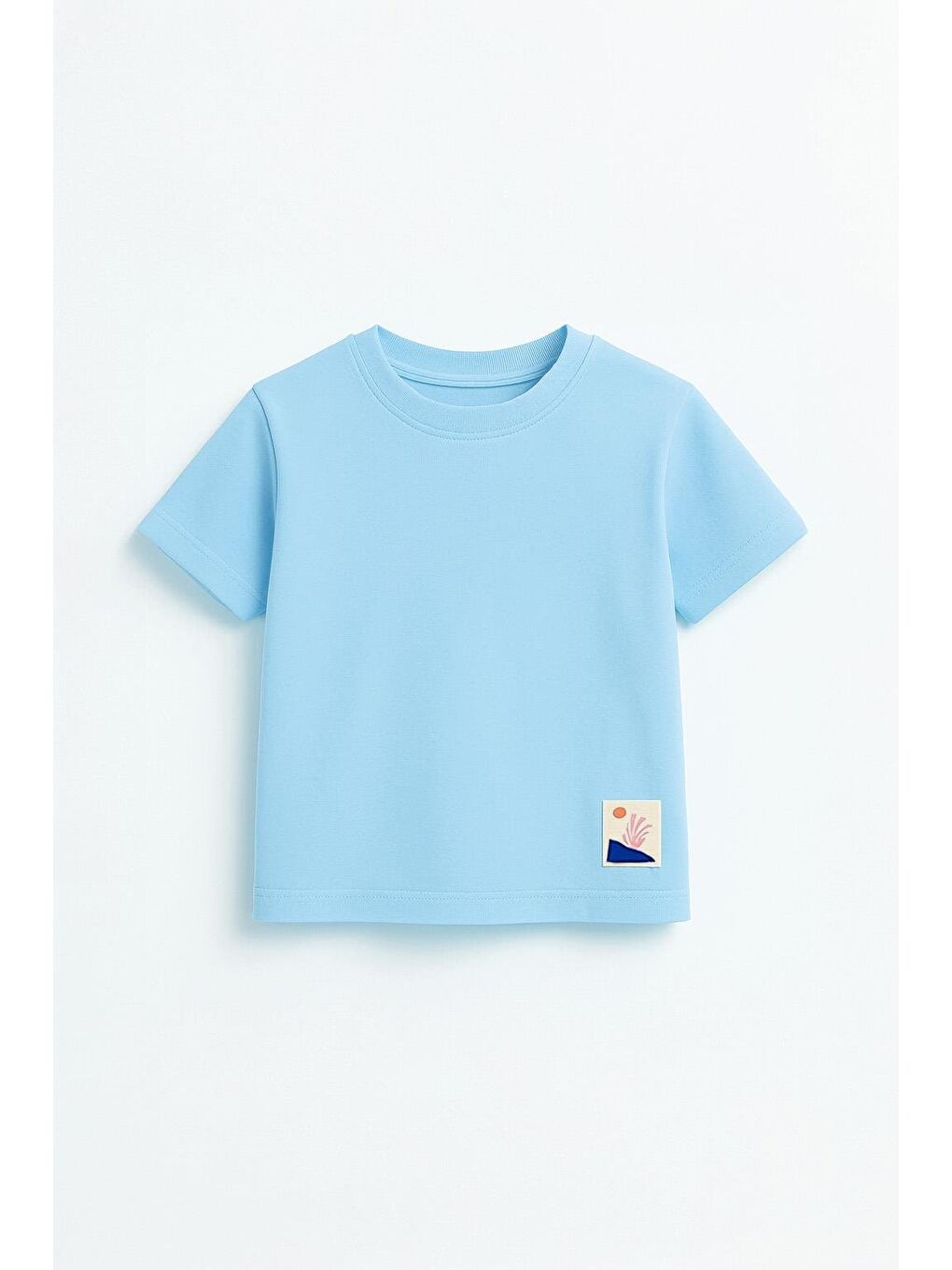 Erkek Çocuk %100 Pamuk Basic Tişört - Açık Mavi (3-4 Yaş 8-9 Yaş)-1