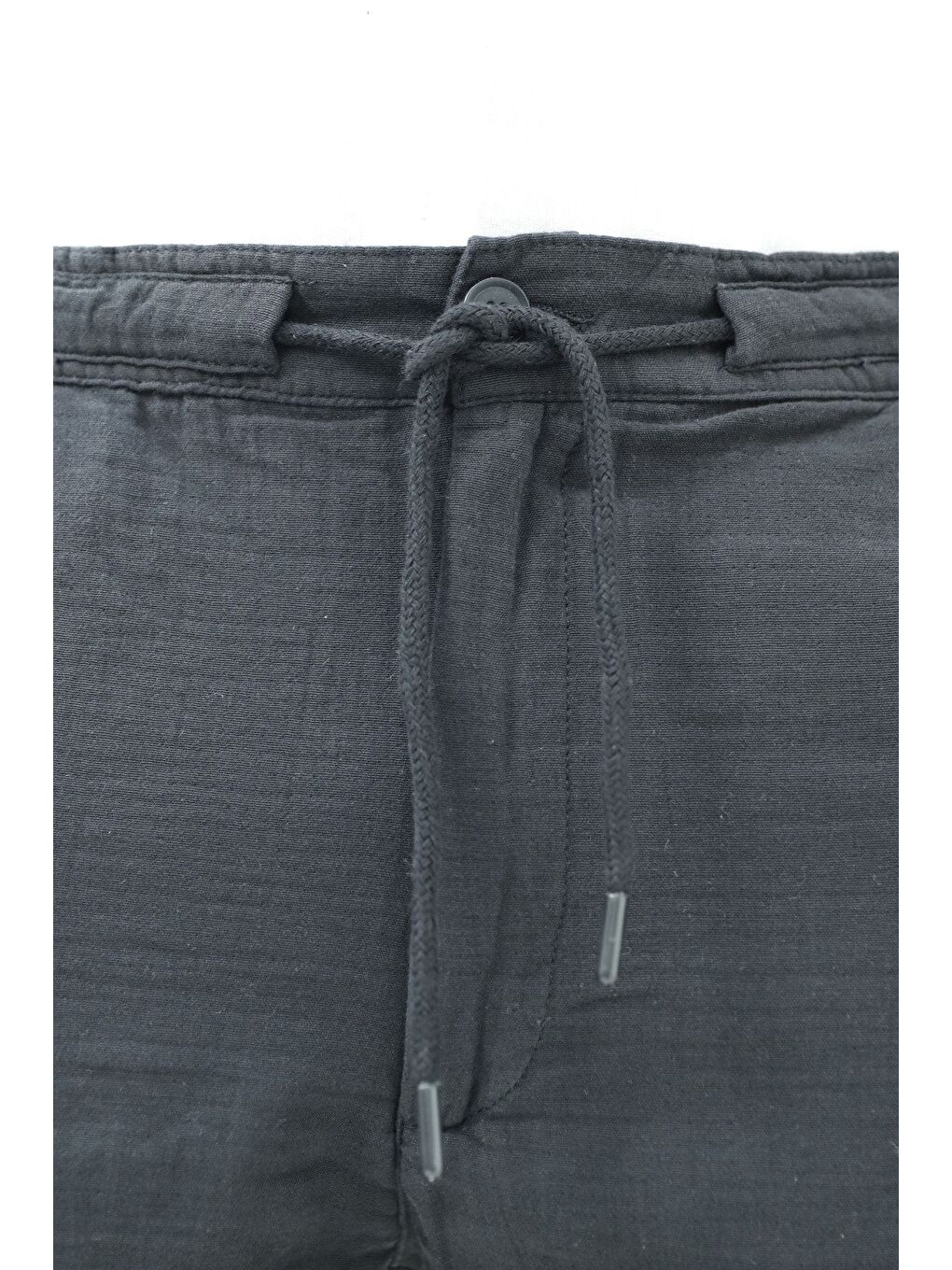 Erkek Siyah Musli Bağcıklı Keten Şort-2