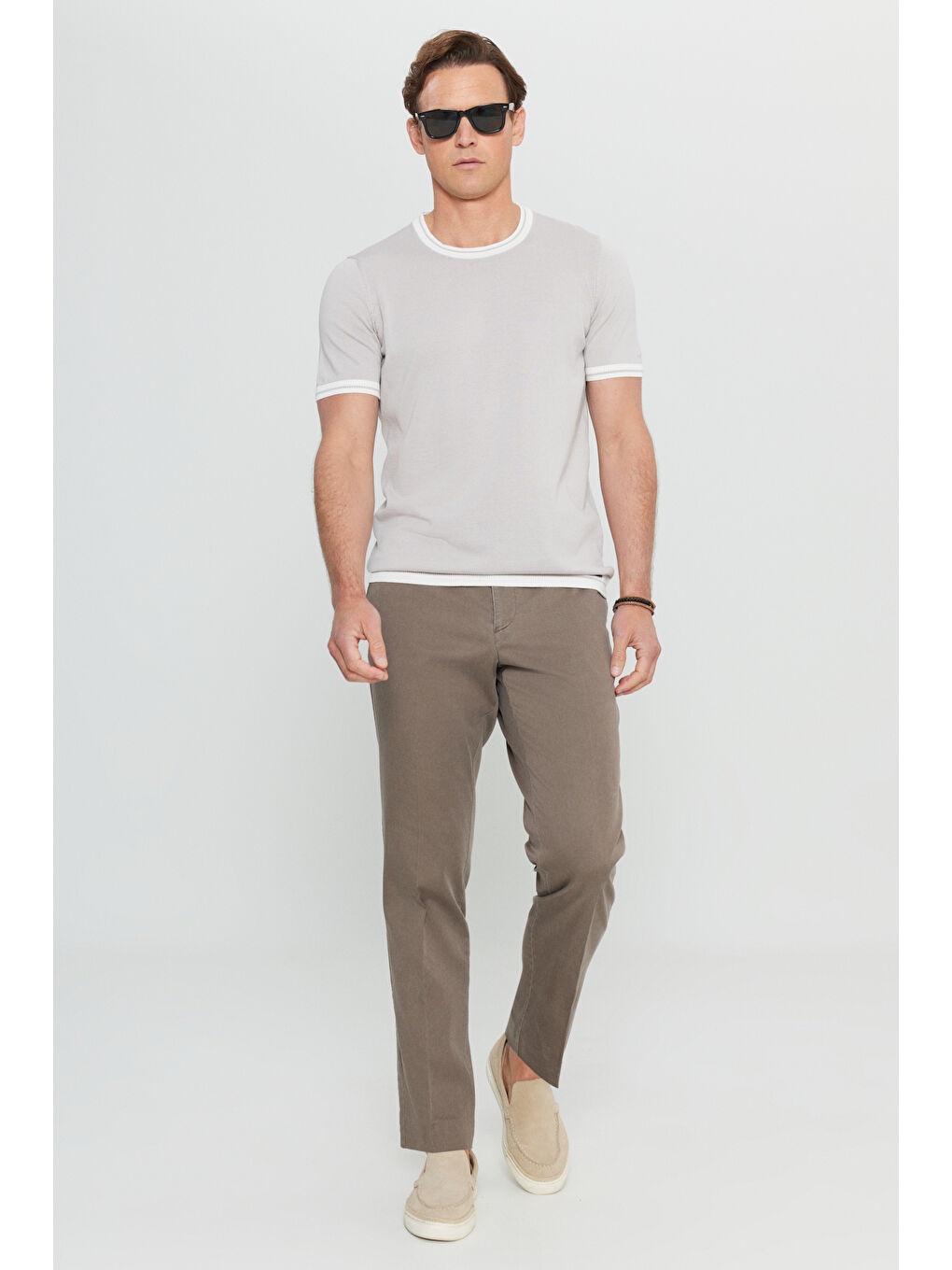 Bej Erkek Vizon Pamuklu Slim Fit Dar Kesim Yan Cep Casual Pantolon-2