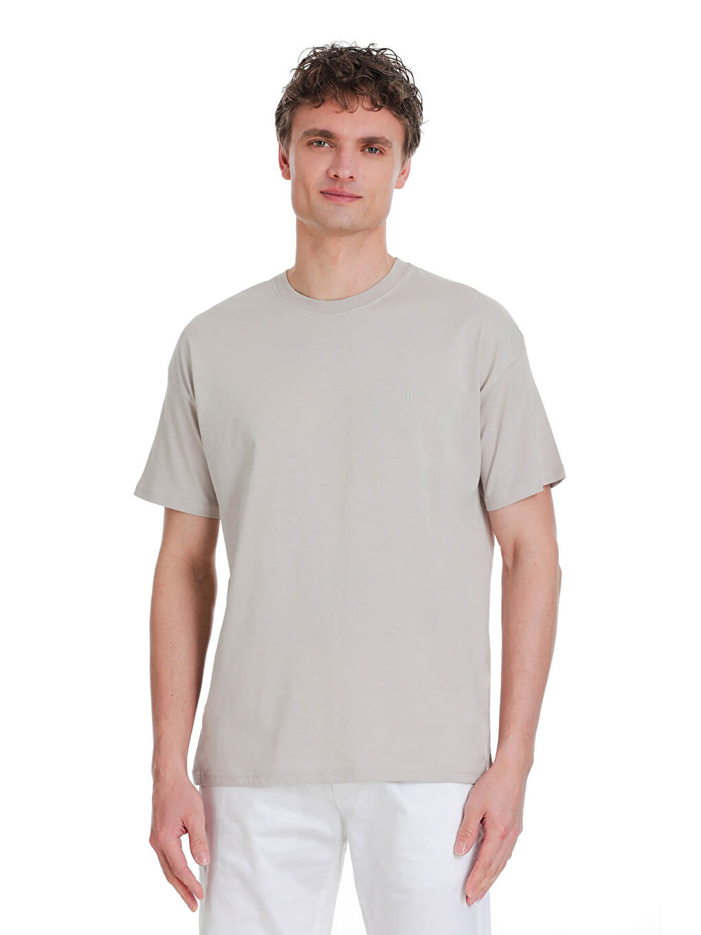 Ekru Regular Fit 100% Pamuk Bisiklet Yaka  Tişört