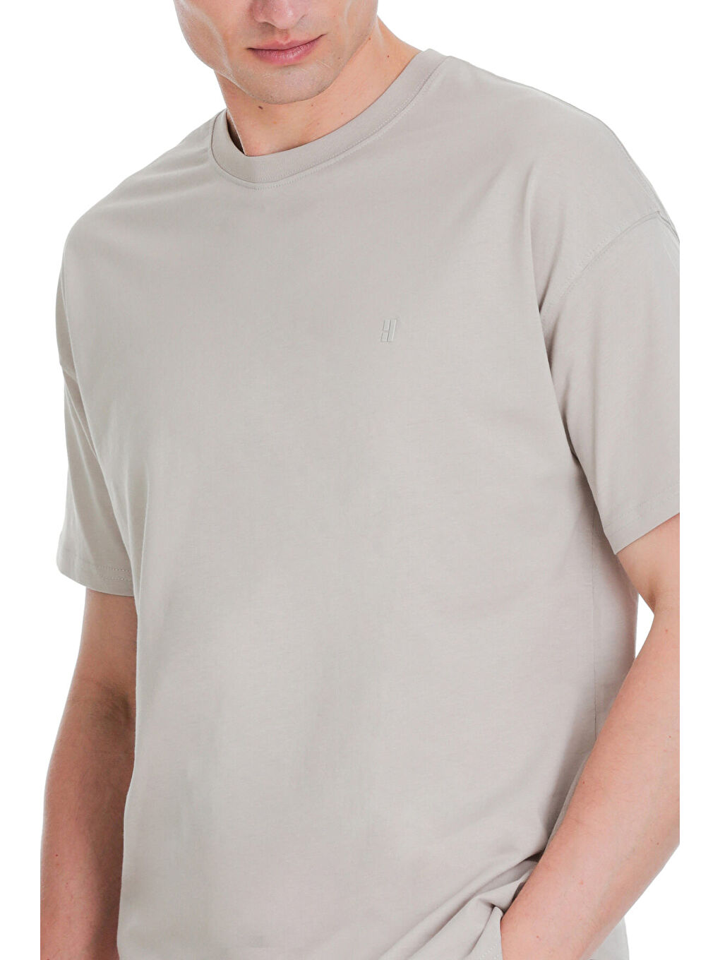 Ekru Regular Fit 100% Pamuk Bisiklet Yaka  Tişört-3