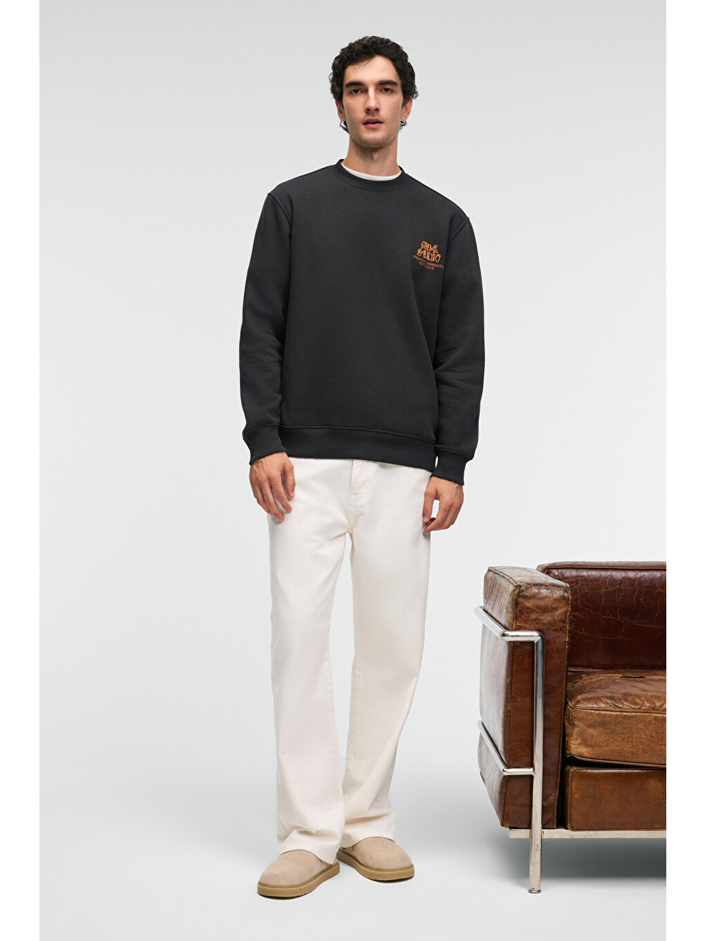 Irvıng Erkek Yuvarlak Yaka Göğsü Ve Önü Regular Fit Antrasit Sweatshirt-1