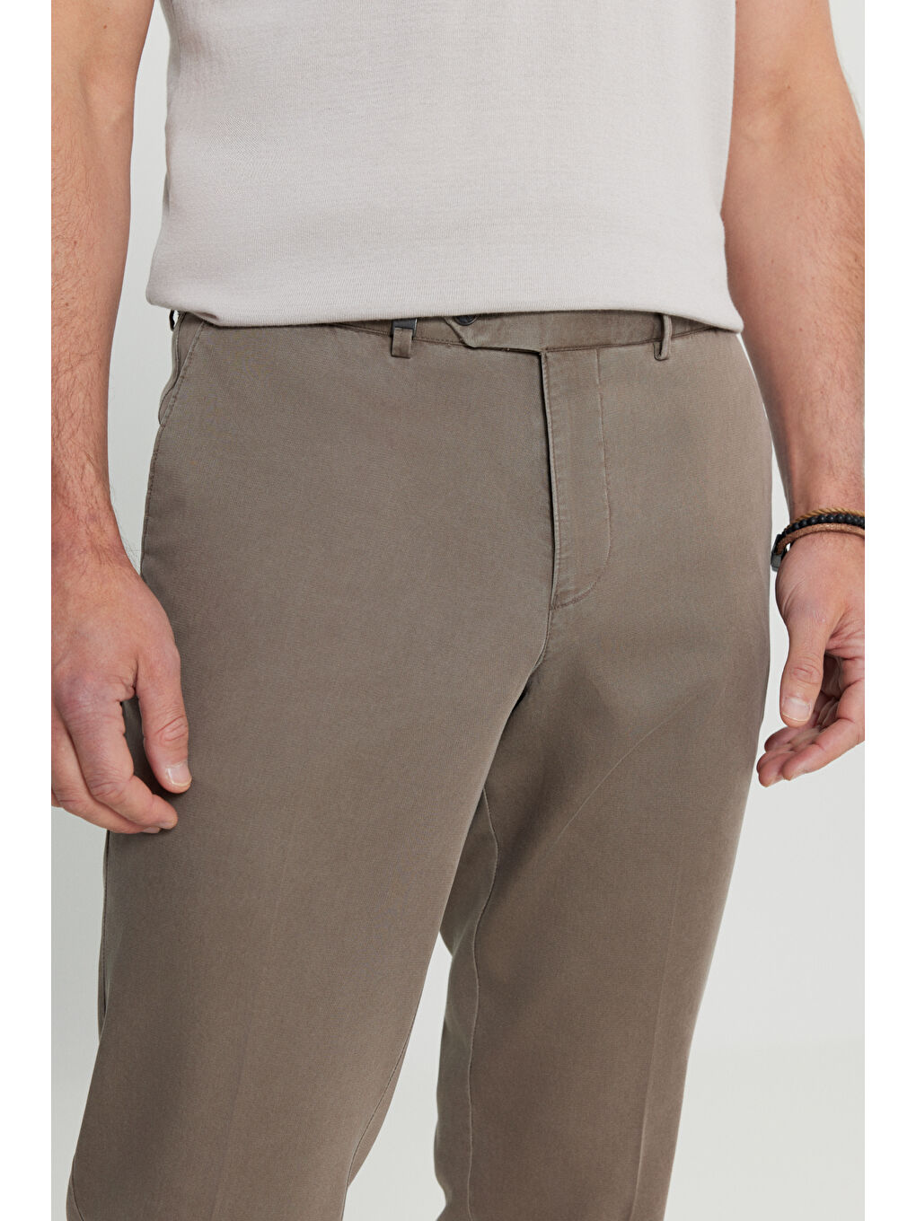 Bej Erkek Vizon Pamuklu Slim Fit Dar Kesim Yan Cep Casual Pantolon-3