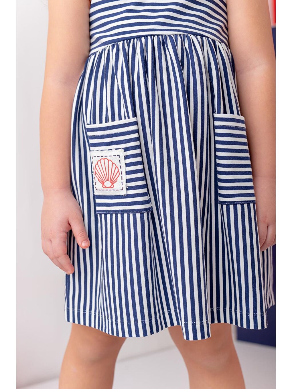 Kız Çocuk Askılı Çizgili Penye Elbise - Lacivert Çizgili-2