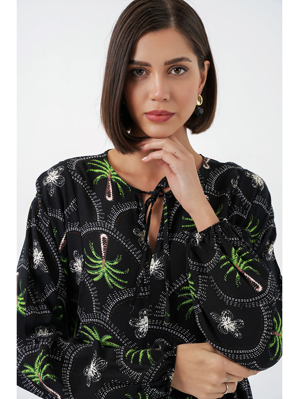 Kadın Desenli Tesettür Elbise 2594 - Siyah-3