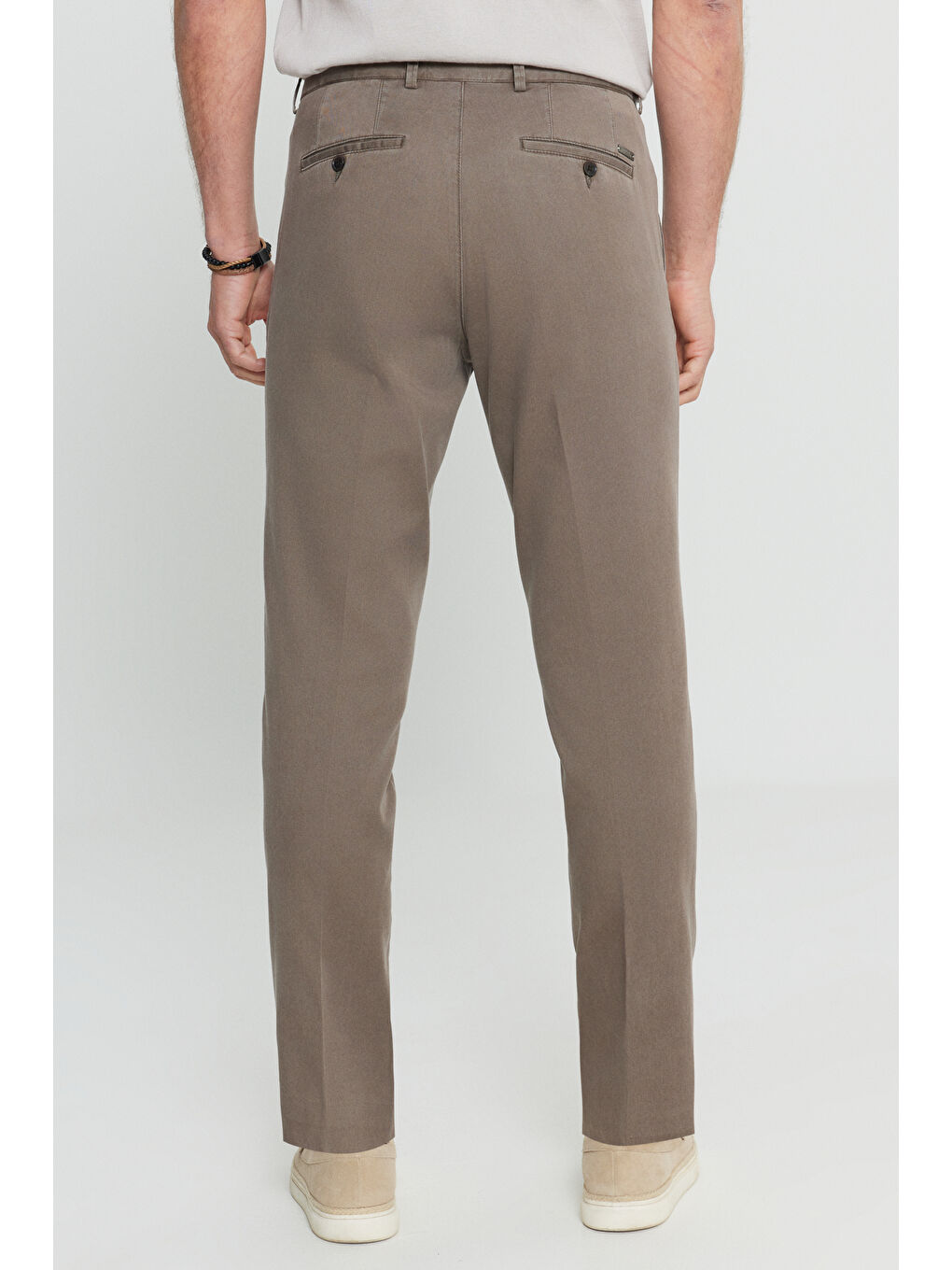 Bej Erkek Vizon Pamuklu Slim Fit Dar Kesim Yan Cep Casual Pantolon-4