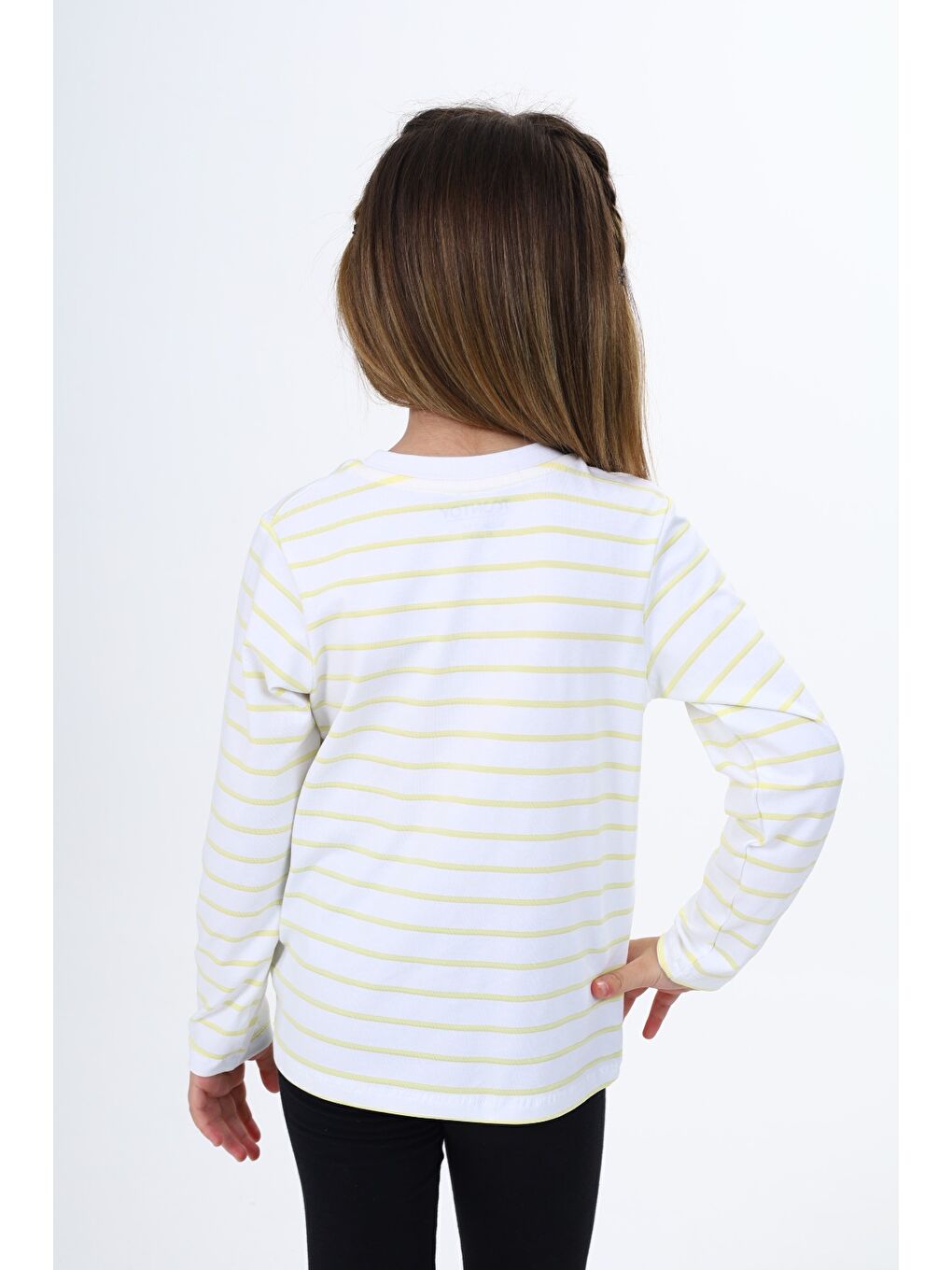 Sarı Kız Çocuk Çizgili Tişört-3